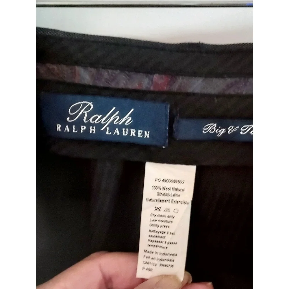 Vintage  Ralph Lauren Mens 48x26 Black 100% Linen Flat Front Suit  Pants‎